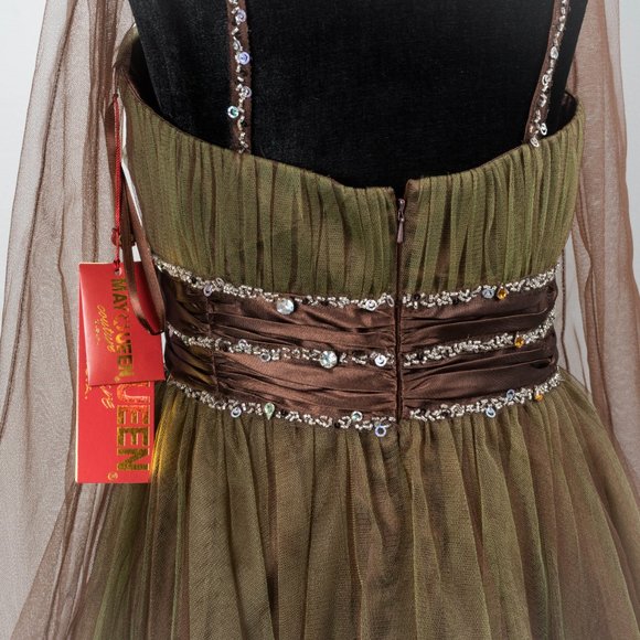 NWT Brown & Lime Asymmetrical Dress & Shawl  - sz 14 - Picture 4 of 5